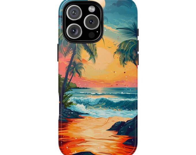 Tropical Palm Trees Sunset Ocean Waves Phone Case: iPhone, Galaxy, Pixel - Lifetime Warranty