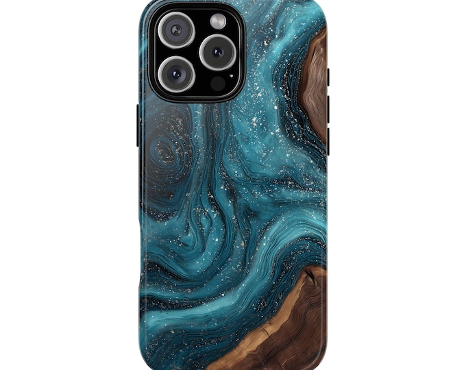 Deep Blue Teal Resin Wood Print Phone Case: iPhone, Galaxy, Pixel - Lifetime Warranty