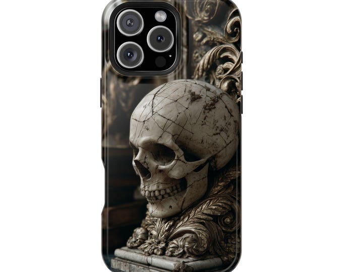 Cracked Marble Skull Baroque Pedestal Phone Case: iPhone, Galaxy, Pixel - Lifetime Warranty