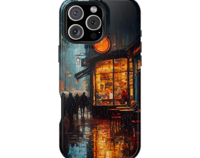 Bustling Coffee Shop Brushed Style Painting Phone Case: iPhone, Galaxy, Pixel - Lifetime Warranty