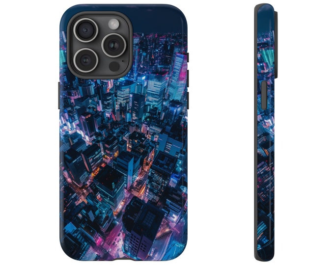 Phone Case for Galaxy, iPhone, Pixel | Tokyo Midnight Nightscape: Sky View City Buildings Illuminated at Night | Tough Cover Protector