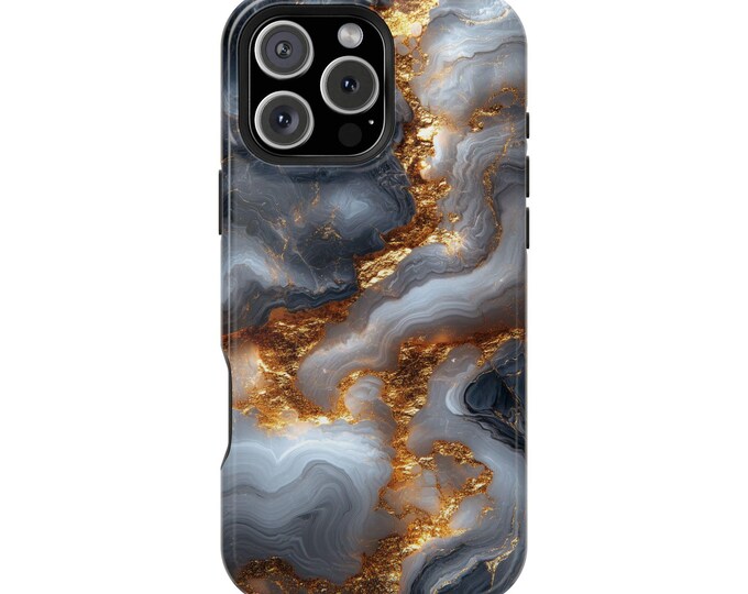 Golden Gray Swirling Marble Phone Case: iPhone, Galaxy, Pixel - Lifetime Warranty