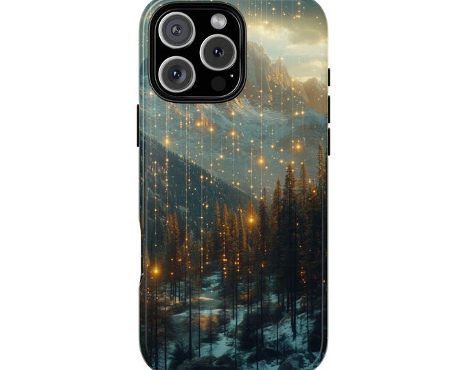 Mountain Forest Golden Light Rain Twilight Phone Case: iPhone, Galaxy, Pixel - Lifetime Warranty