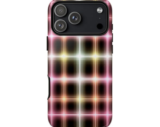 Pink Neon Line Grid Pattern Phone Case: iPhone, Galaxy, Pixel - Lifetime Warranty