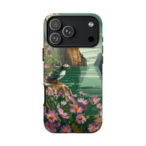 Phone Ink - Puffin Bird Pink Flowers Ocean Case: iPhone | Galaxy | Pixel - Lifetime Warranty