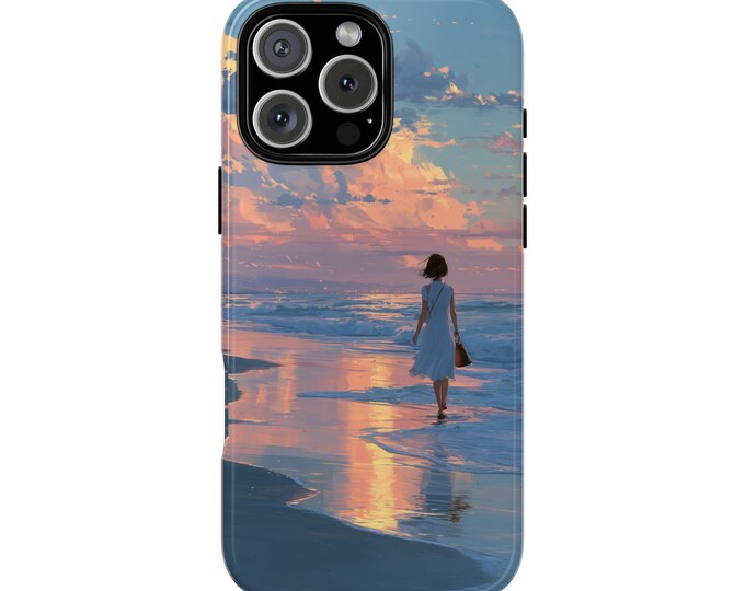 Beach Sunset Woman Walking Sea Shores Phone Case: iPhone, Galaxy, Pixel - Lifetime Warranty