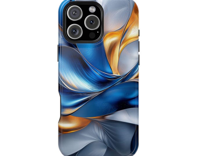 Geometric Wave Form Blue Silver Abstract Phone Case: iPhone, Galaxy, Pixel - Lifetime Warranty