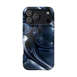 Liquid Blue Metallic Bubble Waves Phone Protection Case, iPhone Galaxy Pixel, Lifetime Warranty