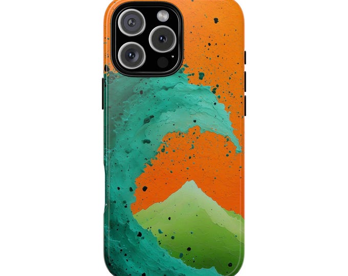 Turquoise Wave Green Mountain Pastel Art Phone Case: Tough Cover for iPhone (MagSafe Compatible), Samsung Galaxy, Pixel
