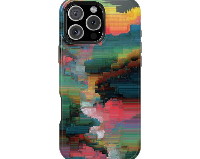 Distorted Glitch Green Orange Painting Phone Case: iPhone, Galaxy, Pixel - Lifetime Warranty