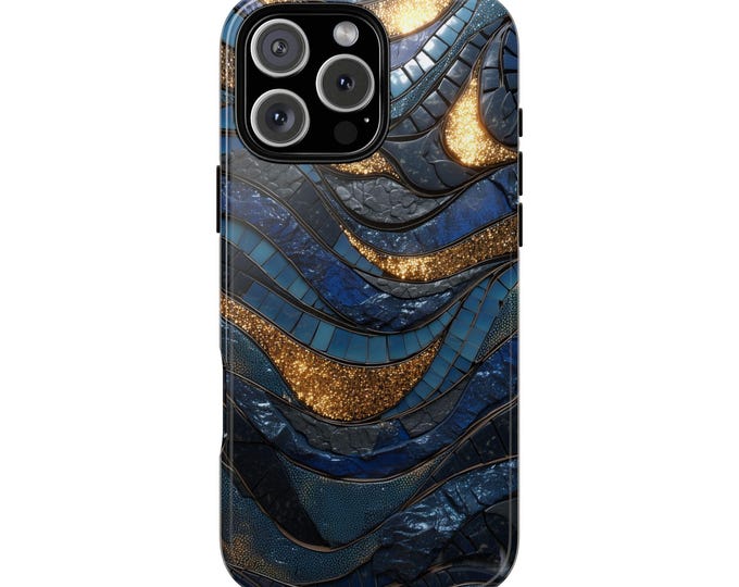 Blue Mosaic Gold Black Marble Phone Case: iPhone, Galaxy, Pixel - Lifetime Warranty