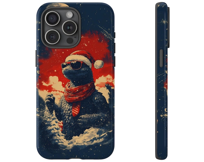 Kaiju Dinosaur Christmas Santa Hat Phone Case: iPhone, Galaxy, Pixel - Magsafe Wireless Charging