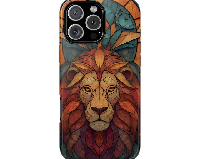 Regal Lion Head Stained Glass Phone Case: iPhone, Galaxy, Pixel - Lifetime Warranty