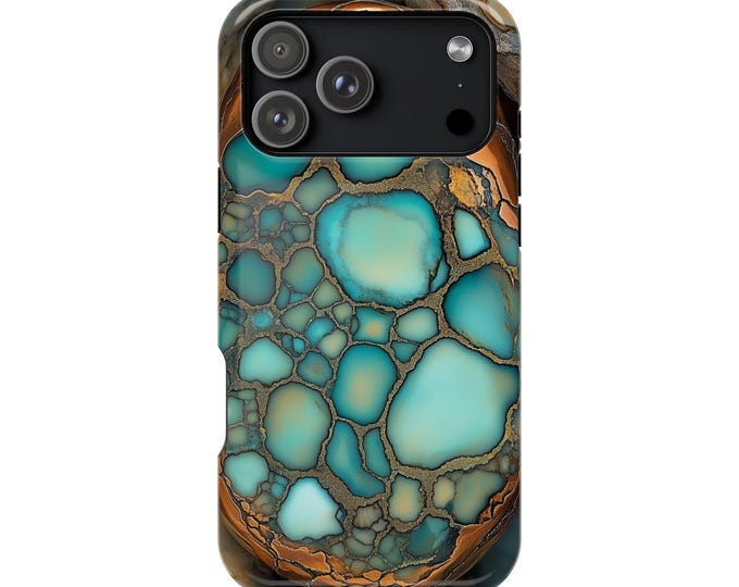 Turquoise Teal Gold Geode Rock Phone Case for iPhone, Galaxy, Pixel – Lifetime Warranty