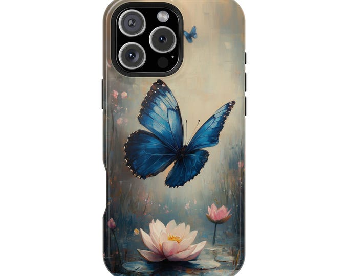 Butterfly Blue Wings Lotus Flower Phone Case: iPhone, Galaxy, Pixel - Lifetime Warranty