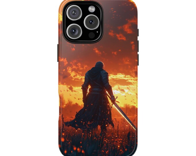 Epic Warrior Sword Fiery Sunset Glow Knight Blade Phone Case: iPhone, Galaxy, Pixel - Lifetime Warranty