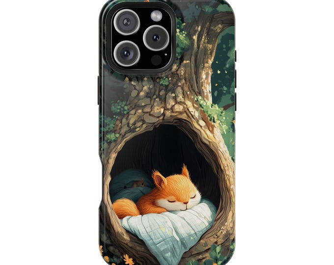 Squirrel Sleeping Comfy Oak Tree Phone Case: iPhone, Galaxy, Pixel - Lifetime Warranty