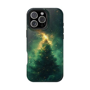 Christmas Tree Green Nebula Cosmos Galaxy Phone Case: iPhone, Galaxy, Pixel - MagSafe Compatible