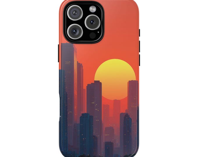 Sunset Skyline City Orange Horizon Phone Case: iPhone, Galaxy, Pixel - Lifetime Warranty