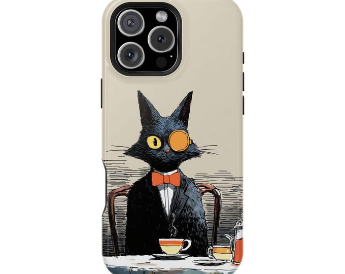 Classy Cat Wearing Monocle Phone Case: iPhone, Galaxy, Pixel - Lifetime Warranty