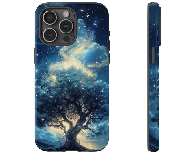 Radiant Blue Tree of Life Illustration Phone Case: iPhone, Galaxy, Pixel - Lifetime Warranty