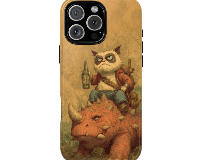 Grumpy Cat Anime Beer Dinosaur Phone Case: iPhone, Galaxy, Pixel - Lifetime Warranty