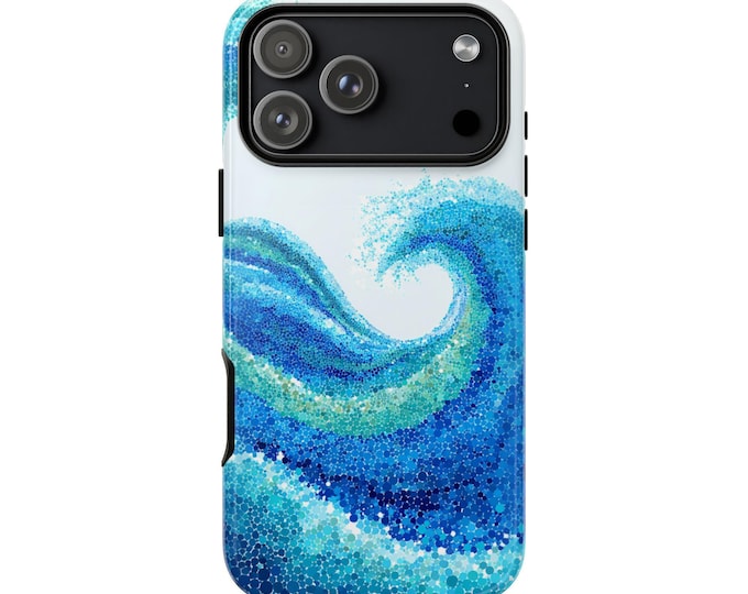 Blue Wave Abstract Dot Mosaic Phone Case: iPhone, Galaxy, Pixel - Lifetime Warranty