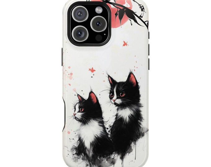 Cats Black White Kittens Phone Case: iPhone, Galaxy, Pixel - Lifetime Warranty