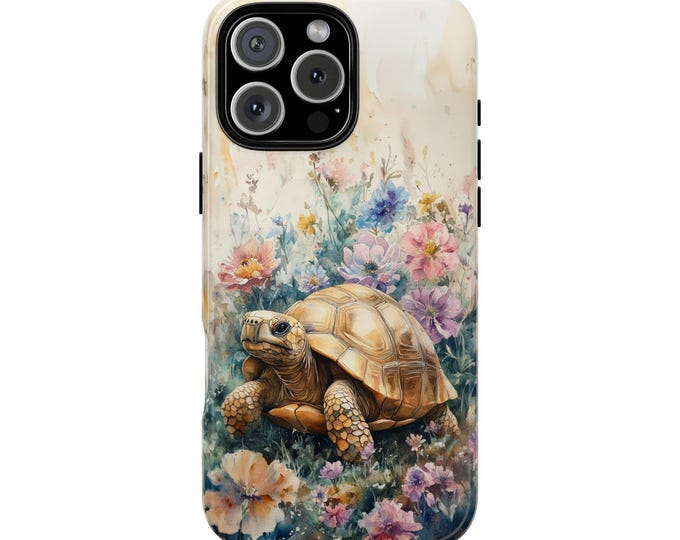 Watercolor Tortoise Floral Garden Nature Phone Case for iPhone | Samsung Galaxy | Google Pixel