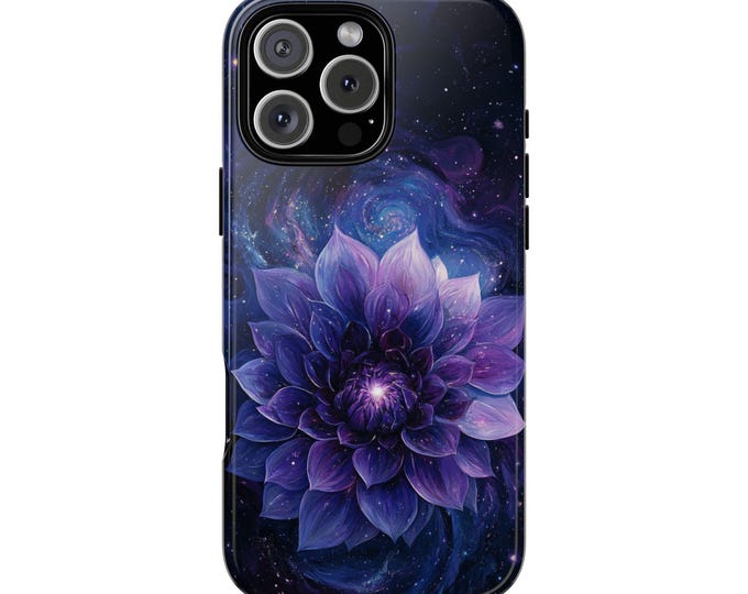 Purple Floating Dahlia Flower Nebula Phone Case: iPhone, Galaxy, Pixel - Lifetime Warranty