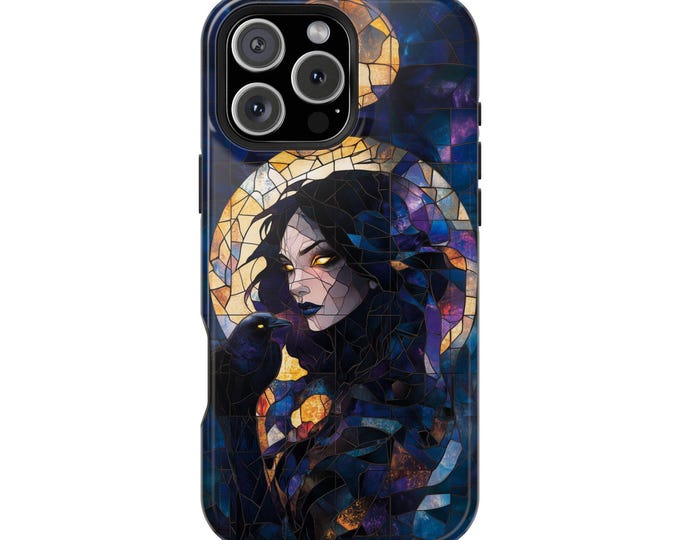 Gothic Woman Black Raven Stained Glass Phone Case: iPhone, Galaxy, Pixel - Lifetime Warranty