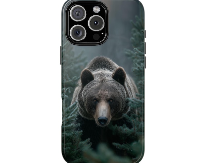 Grizzly Bear Foggy Pine Forest Phone Case: iPhone, Galaxy, Pixel - Lifetime Warranty