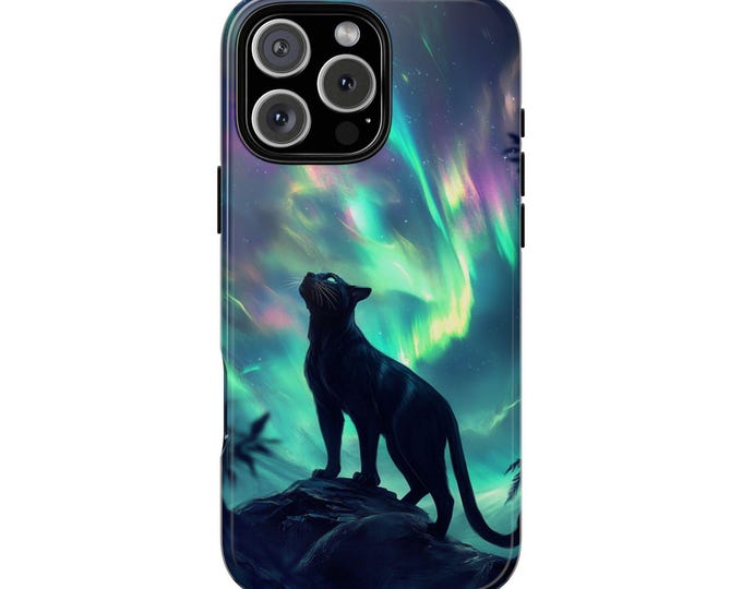 Black Cat Northern Lights Sky Panther Phone Case: iPhone, Galaxy, Pixel - Lifetime Warranty
