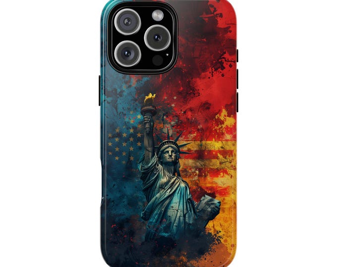 Statue of Liberty with American USA Flag Phone Case: Tough Cover for iPhone (MagSafe Compatible), Samsung Galaxy, Pixel