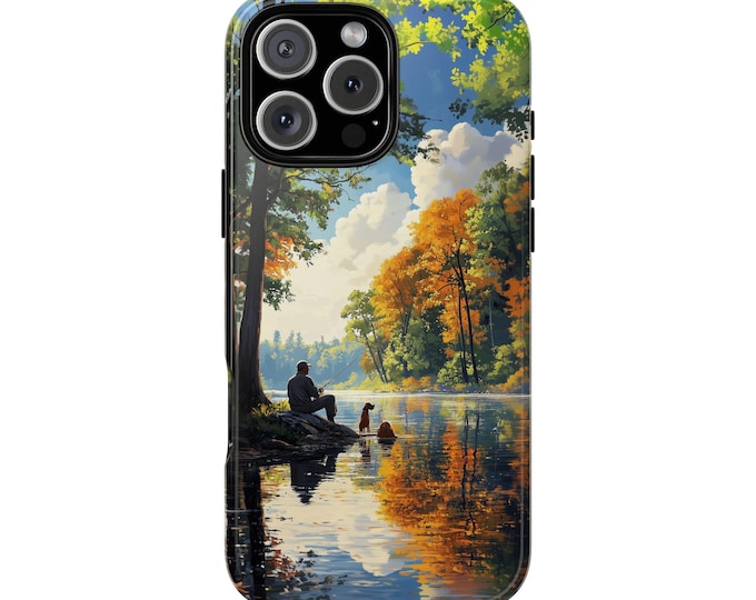 Autumn Lake Fishing Scene Phone Case: iPhone, Galaxy, Pixel - Lifetime Warranty