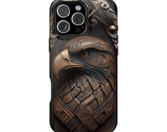 Eagle Tribal Wooden Carved UV Print Phone Case: iPhone, Galaxy, Pixel - Lifetime Warranty