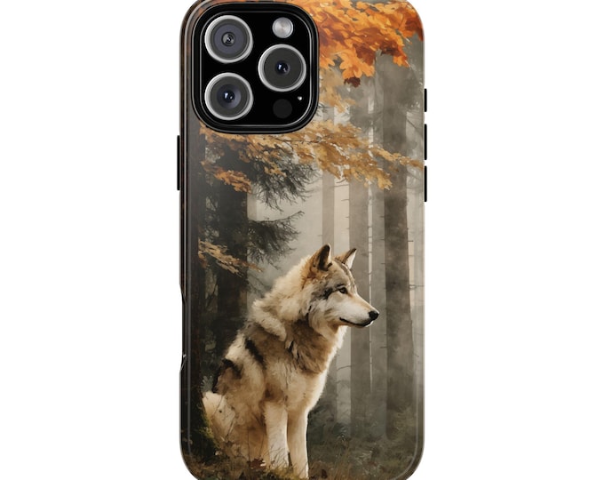 Wolf in Autumn Forest Watercolor Phone Case: iPhone, Galaxy, Pixel - Lifetime Warranty