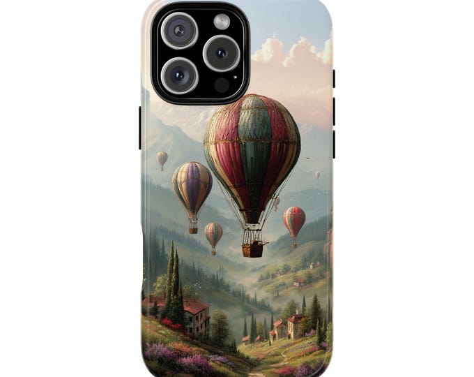 Dreamy Hot Air Balloons Mountain Valley Art Scene Phone Case: iPhone, Galaxy, Pixel - Lifetime Warranty