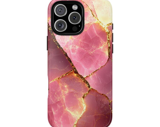 Pink Rose Quartz Crystal Geode Gold Phone Case: iPhone, Galaxy, Pixel - Lifetime Warranty