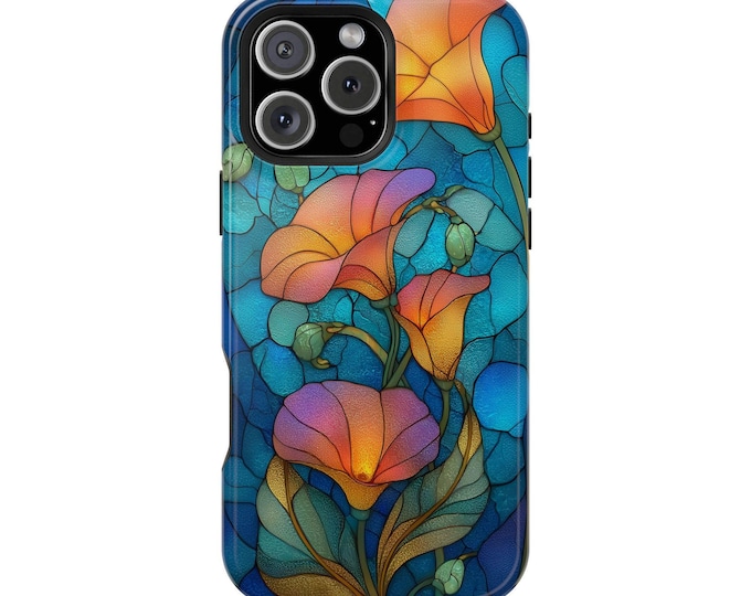 Orange Flower Vines Stained Glass Phone Case: iPhone, Galaxy, Pixel - Lifetime Warranty