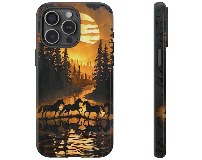 Western Country Horses Paper Cut Phone Case: iPhone, Galaxy, Pixel - Lifetime Warranty
