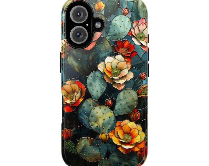 Desert Cactus Flower Phone Case, Stained Glass Floral Phone Case: iPhone, Galaxy, Pixel - Lifetime Warranty