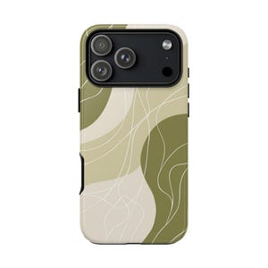 iPhone | Galaxy | Pixel - Phone Ink Case - Sage Green Contour Wave Lines | Lifetime Warranty
