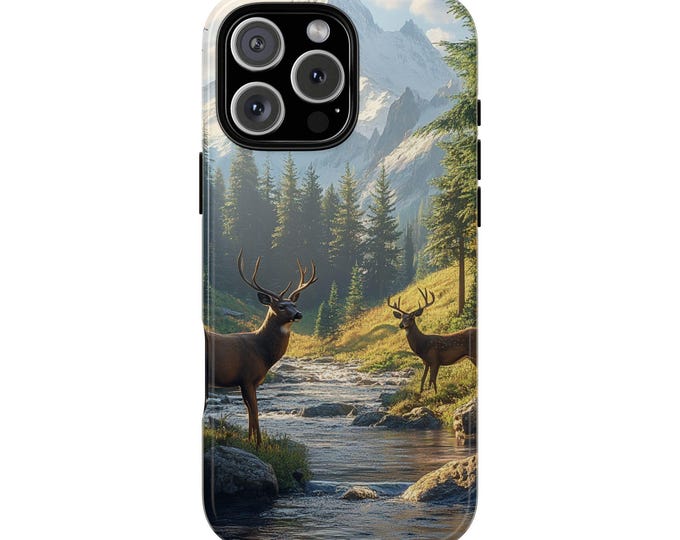 Mountain Deer Creek Forest Wilderness Scene Phone Case: iPhone, Galaxy, Pixel - Lifetime Warranty
