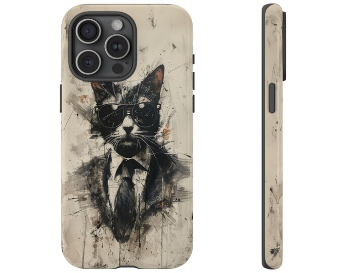 Ink Cat Black Suit Tie Sunglasses Phone Case: iPhone, Galaxy, Pixel - Lifetime Warranty