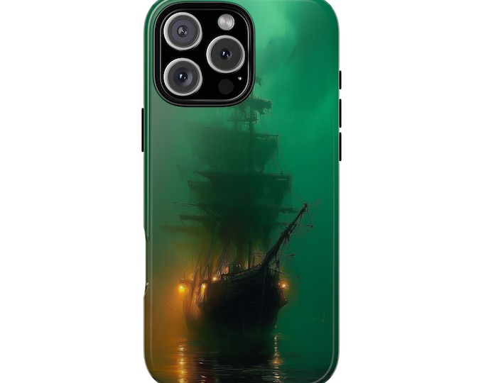 Ghostly Ship Green Mist Sailing Pirates Phone Case: iPhone, Galaxy, Pixel - Lifetime Warranty