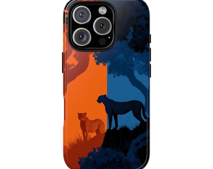 Cheetah Safari Orange Shadow Blue Phone Case: iPhone, Galaxy, Pixel - Lifetime Warranty