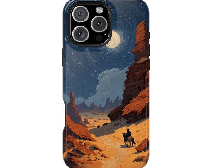 Lone Cowboy Western Desert Night Canyon Phone Case: iPhone, Galaxy, Pixel - Lifetime Warranty