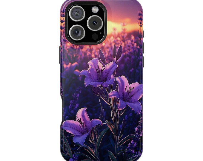 Lavender Purple Lily Flower Field Sunset Phone Case: iPhone, Galaxy, Pixel - Lifetime Warranty