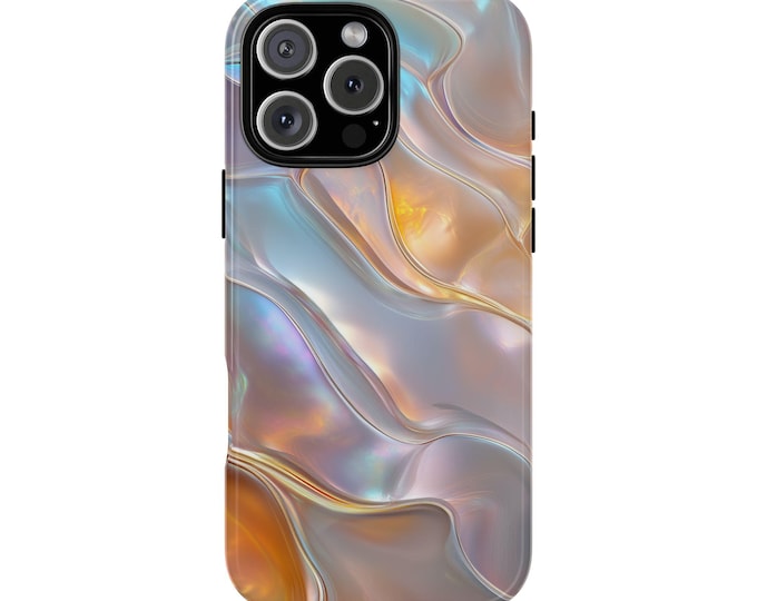 Iridescent Pearl White Marble Waves Phone Case: iPhone, Galaxy, Pixel - Lifetime Warranty